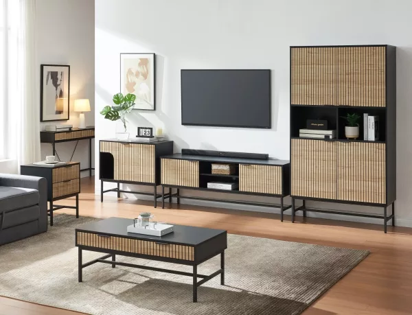 Нощно шкафче с метална конструкция Mago S1 /  Маго S1 60x48x40 – Дъб/Черен мат - Image 4