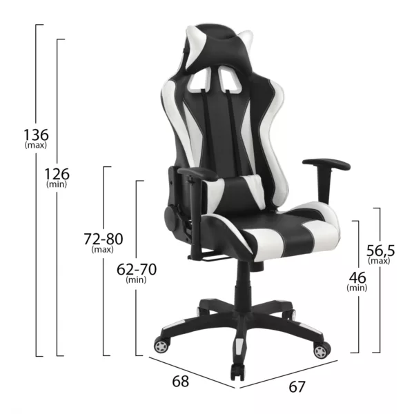 Геймърски офис стол Speed Black White PU 68,5 x 71,5 x 133,5 cm - Image 2