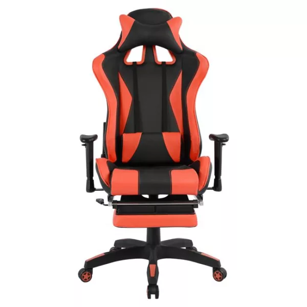 Геймърски офис стол с подложка за крака Speed 68x71,5x134 см - Черно-червен - Image 3
