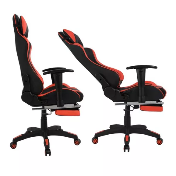 Геймърски офис стол с подложка за крака Speed 68x71,5x134 см - Черно-червен - Image 4