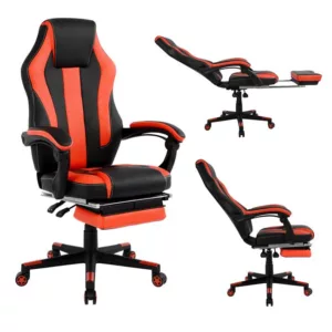 Геймърски офис стол с подложка за крака Speed 72x76,5x123,5 см - Черен и червен
