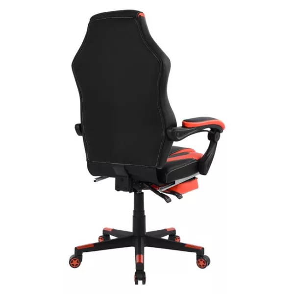 Геймърски офис стол с подложка за крака Speed 72x76,5x123,5 см - Черен и червен - Image 6