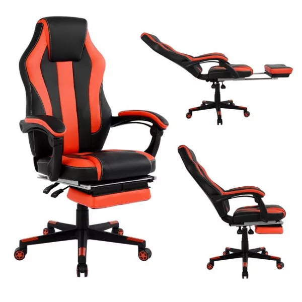 Геймърски офис стол с подложка за крака Speed 72x76,5x123,5 см - Черен и червен