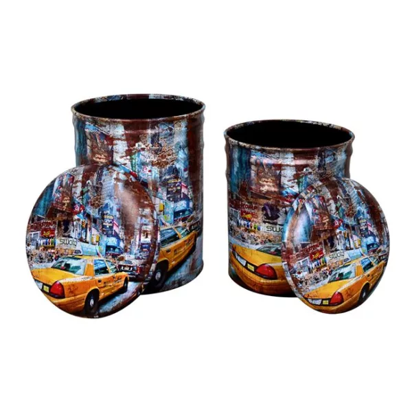 Metallic set 2 pieces Stool with storage space & PU HM267 Yellow - Image 2