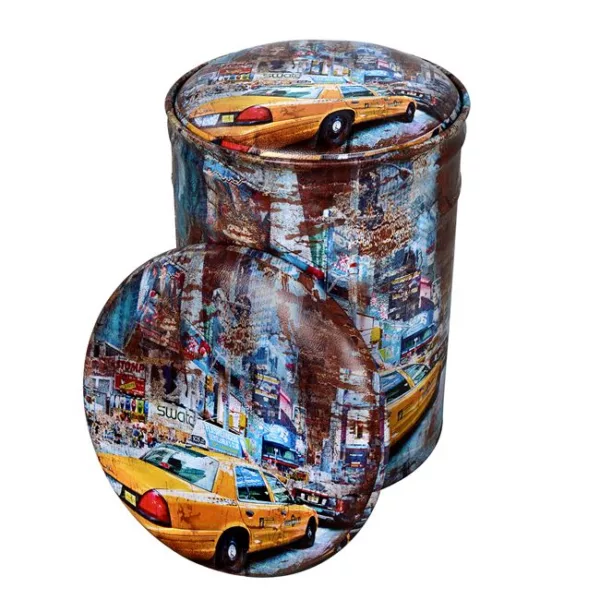 Metallic set 2 pieces Stool with storage space & PU HM267 Yellow - Image 3