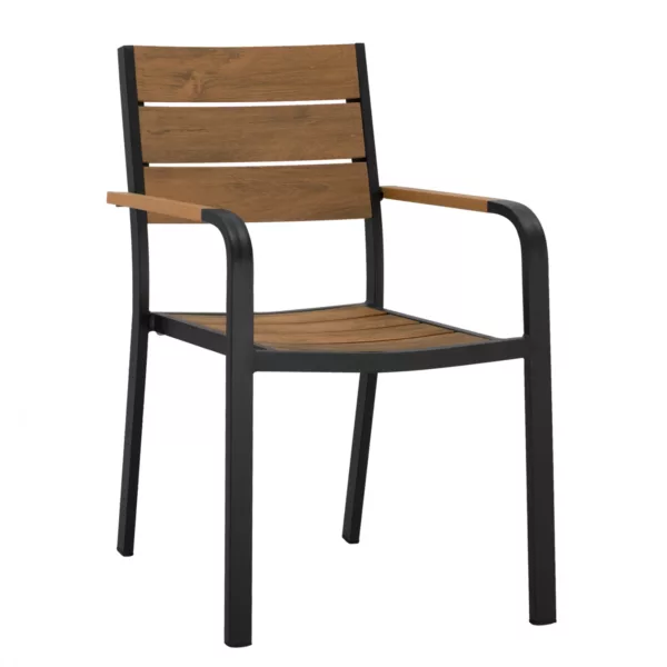 Алуминиев стол с подлакътници и Polywood - Сив 55x56x85 cm