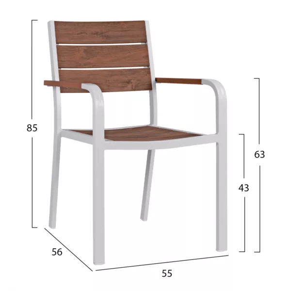 Алуминиев стол с подлакътници White & Polywood 55x56x85 cm - Image 2